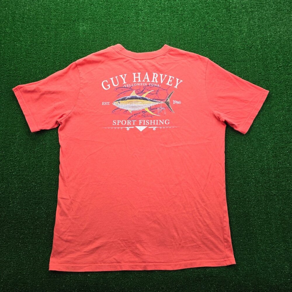 Guy Harvey Tshirt‎ Mens Large Red Pink Short Sleeve Yellowfin Tuna Sport Fishing